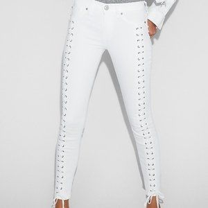NWT Express Midrise Lace Up White Jeans 4 Short